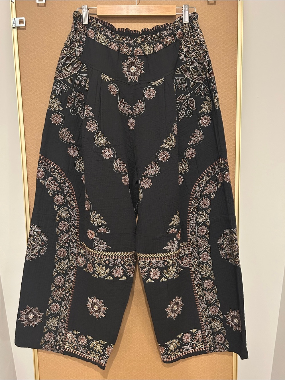 Free People Black Wide-Leg Embroidered Palazzo Pants